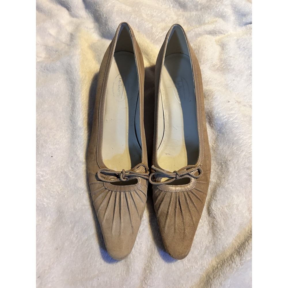 Vintage Talbots‎ Suede Kitten Heel Pumps Nude Pointed Toe Bow Shoes Size 7